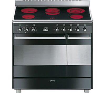 SMEG Concert 90 cm Electric Ceramic Range Cooker - Black & Stainless Steel SMEG Concert 90 cm Electric Ceramic Range Cooker - Black & Stainless Steel